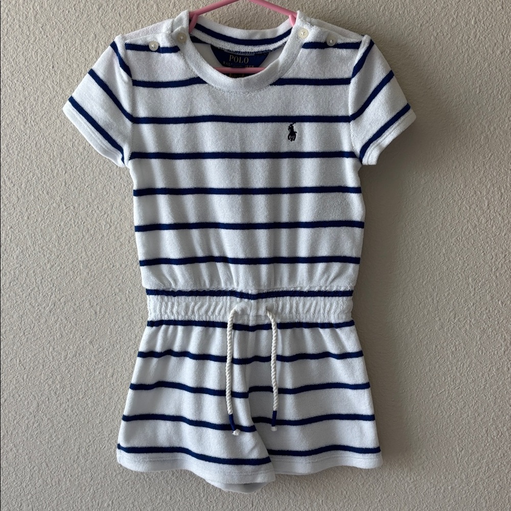 Girl’s Ralph Lauren Striped Terry Romper, 4/4T